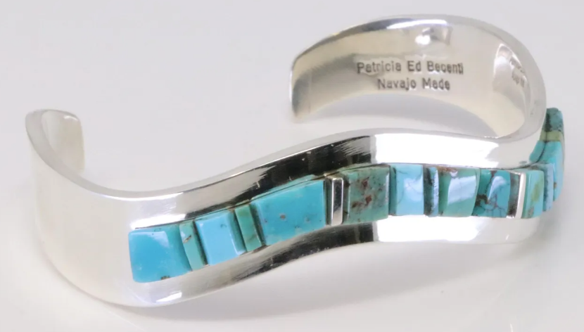 Navajo Patricia Ed Becenti Turquoise Sterling Silver Cuff Bracelet, Handmade